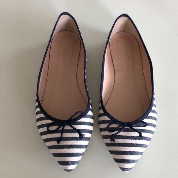 J. Crew Shoes - J Crew striped flats with bow size 6.5